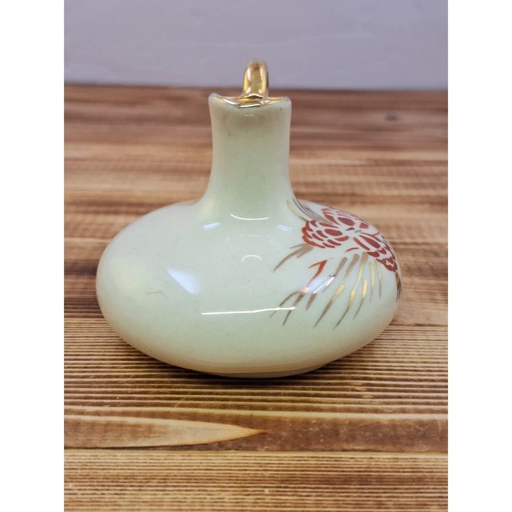 Le Pere Vintage Hand Painted Vase Pine‎ Cones Gold Trim 3